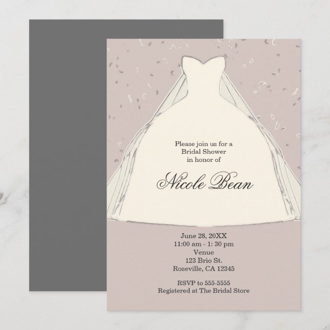 Chic Modern Bridal Shower Illustration Dress Invitation (Front/Back)