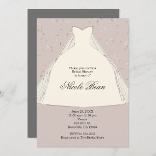 Chic Modern Bridal Shower Illustration Dress Invitation