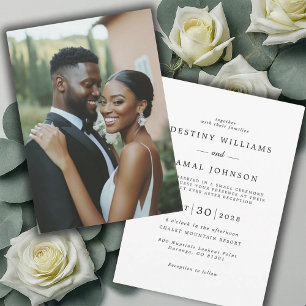 Chic Modern Bride Groom Photo Wedding Reception Invitation