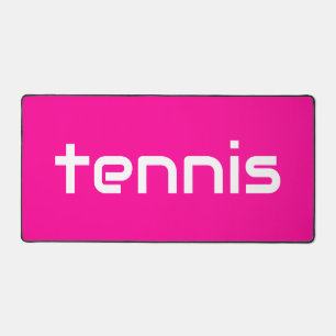 Chic Modern Bright Pink Sleek White TENNIS Text Desk Mat