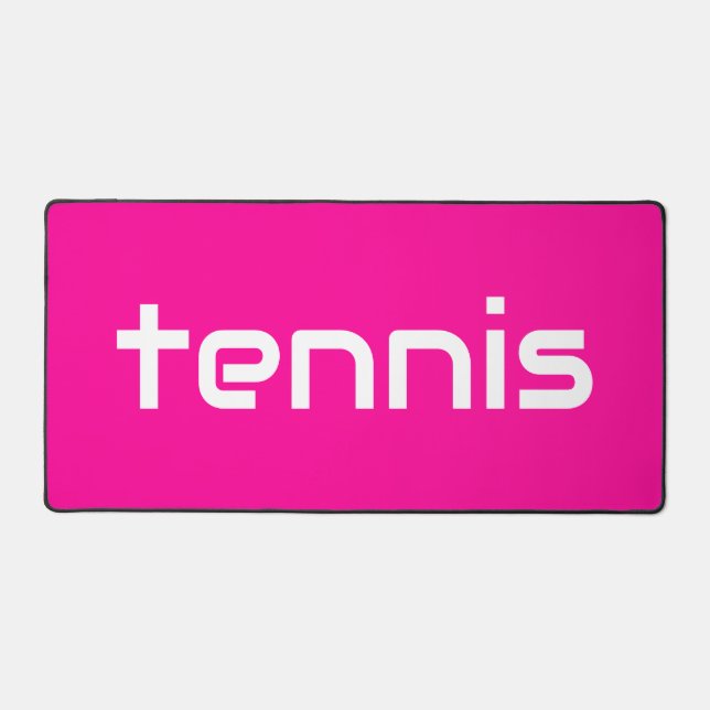 Chic Modern Bright Pink Sleek White TENNIS Text Desk Mat (Front)