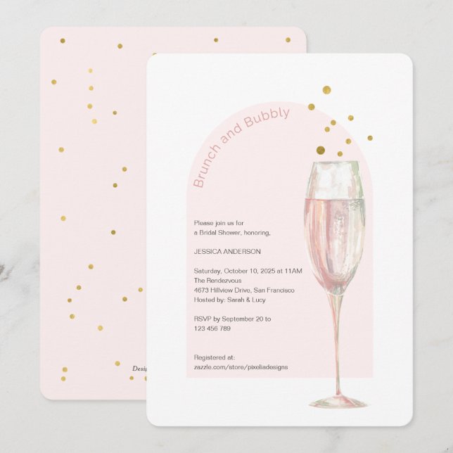 Chic Modern brunch and bubbly mimosa bridal shower Invitation (Front/Back)