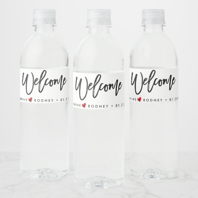 Chic+Modern Brush Script Event Welcome Water Bottle Label (Bottles)