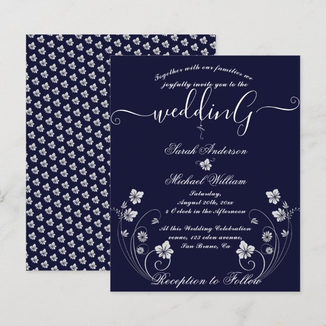 Chic Modern Budget Floral White Wedding Invitation (Front/Back)