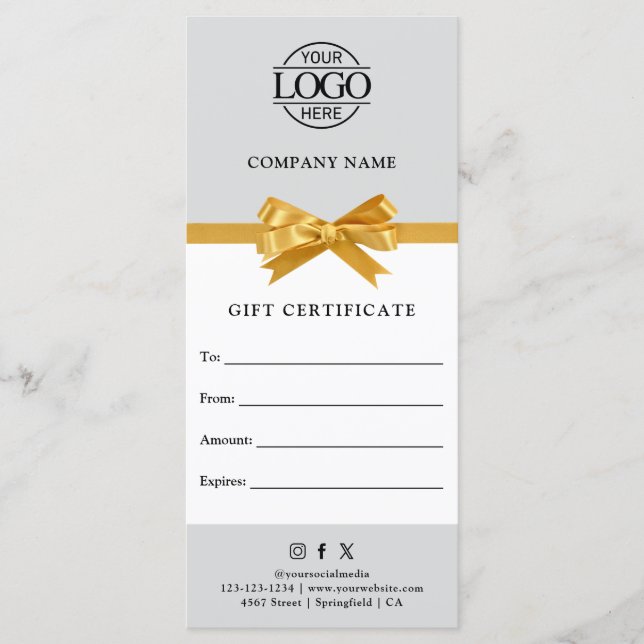 Chic Modern Business Gift Certificate with Logo (Front)