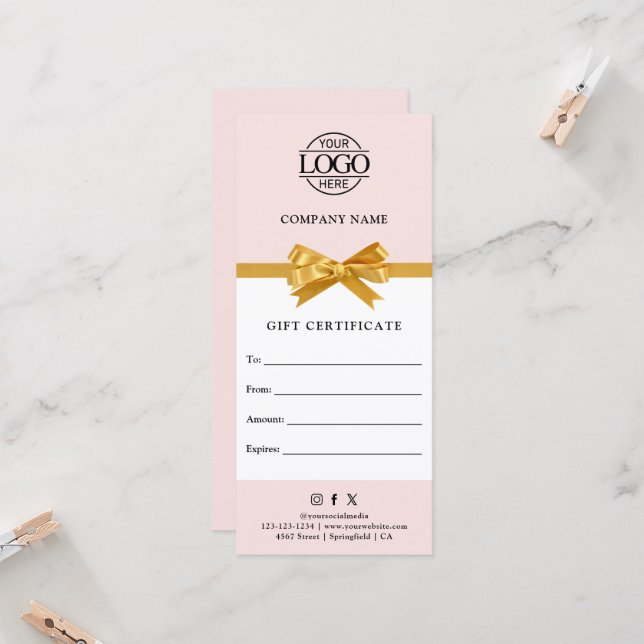 Chic Modern Business Gift Certificate with Logo (Front/Back In Situ)