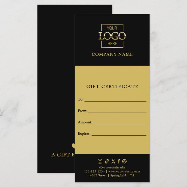 Chic Modern Business Gift Certificate with Logo (Front/Back)