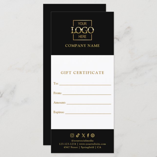 Chic Modern Business Gift Certificate with Logo (Front/Back)