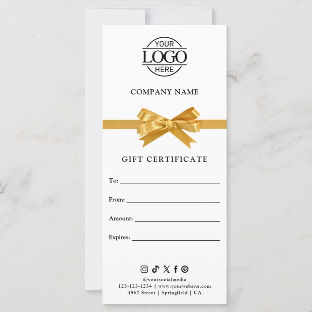 Chic Modern Business Gift Certificate with Logo (Front)