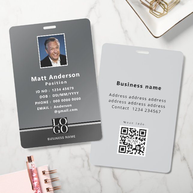 Chic Modern Business ID Silver Grey Black Badge (Office)