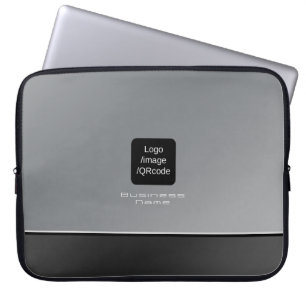 Chic Modern Business Logo Black Silver Laptop Sleeve