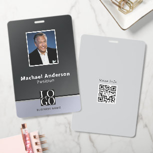 Chic Modern Business Photo Logo Qrcode Black Badge ID Badge