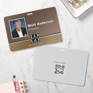 Chic Modern Business Photo Logo Qrcode Brown Badge ID Badge