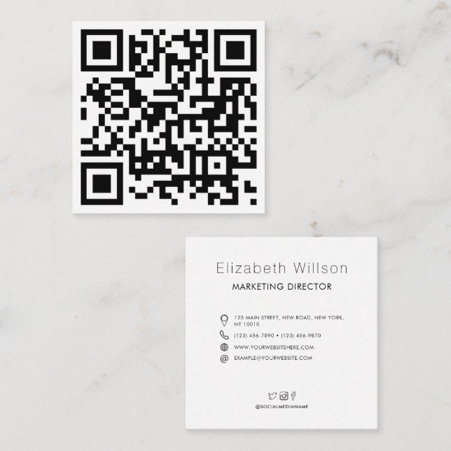 Chic Modern Business QR Code Square Business Card (Front/Back)