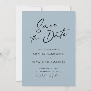 Chic Modern Calligraphy Dusty Blue Simple Wedding Save The Date