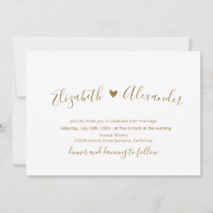 Chic Modern Calligraphy Gold Script Heart Wedding  Invitation