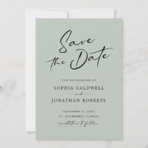 Chic Modern Calligraphy Sage Green Simple Wedding Save The Date