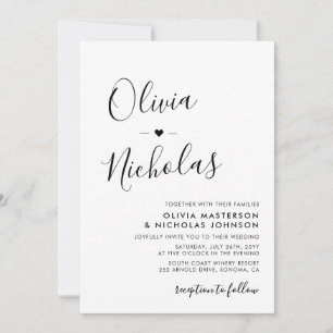 Chic Modern Calligraphy Script Monogram Wedding Invitation