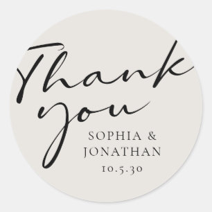 Chic Modern Calligraphy Wedding Favour Thank You Classic Round Sticker