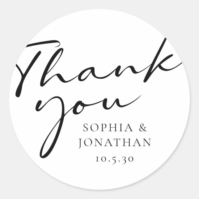 Chic Modern Calligraphy Wedding Favour Thank You Classic Round Sticker (Front)