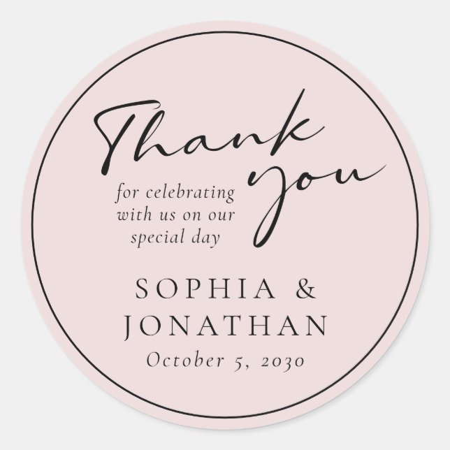 Chic Modern Calligraphy Wedding Favour Thank You Classic Round Sticker (Front)