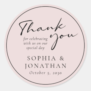 Chic Modern Calligraphy Wedding Favour Thank You Classic Round Sticker