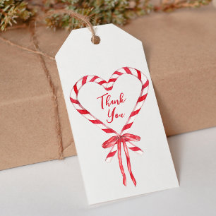 Chic Modern Candy Cane and Bow Christmas Thank You Gift Tags