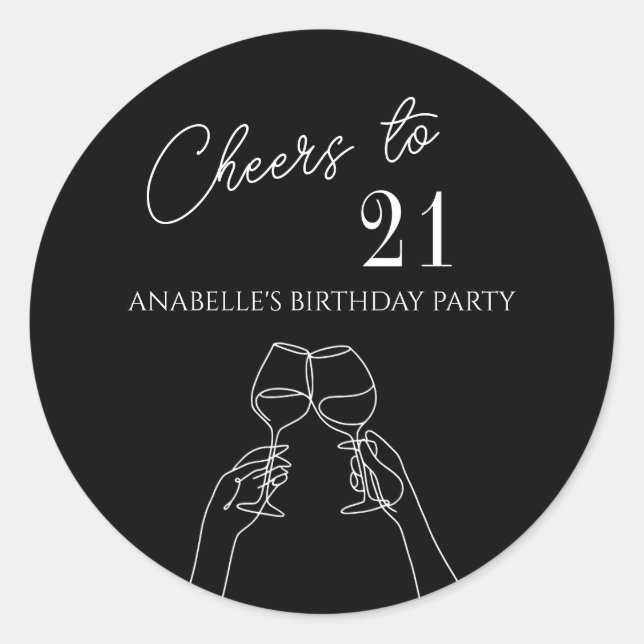 Chic modern cheers to 21st birthday party  classic round sticker (Front)