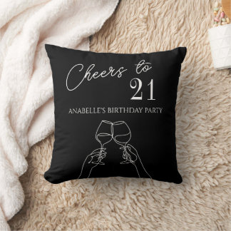 Chic modern cheers to 21st birthday party cushion