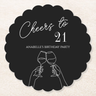 Chic modern cheers to 21st birthday party paper coaster