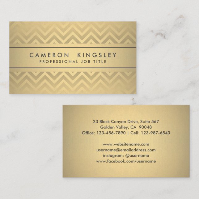 Chic Modern Chevron Black and Faux Gold Foil Business Card (Front/Back)