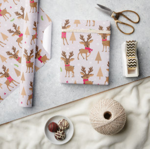 Chic Modern Christmas Holiday Reindeer Wrapping Paper