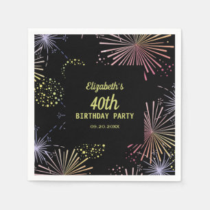 Chic Modern Colorful Fireworks Black Birthday  Napkin