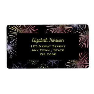 Chic Modern Colourful Fireworks Black Birthday