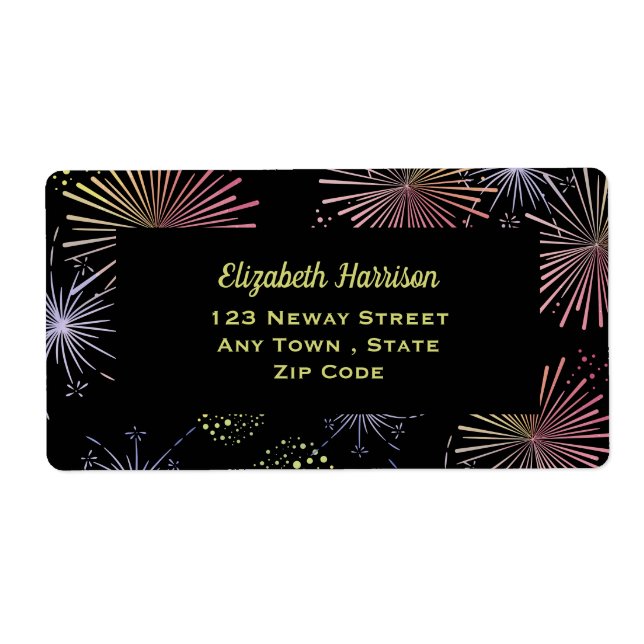 Chic Modern Colourful Fireworks Black Birthday  (Front)