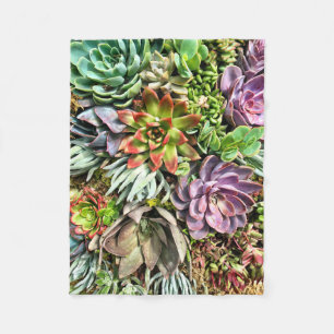 Chic Modern Colourful Succulent photo pattern Fleece Blanket