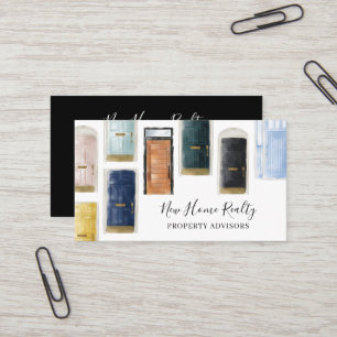 Chic Modern Colourful Watercolor Front Door Patter Business Card