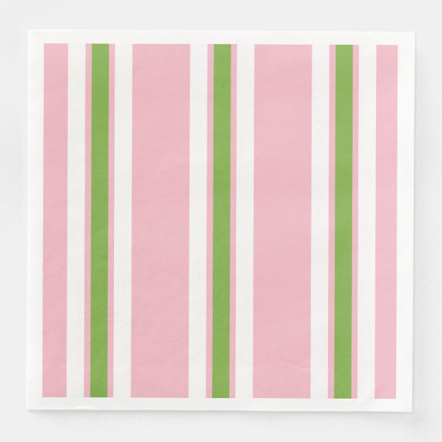 CHIC MODERN COOL GREEN/WHITE STRIPES ON PINK NAPKIN (Front)