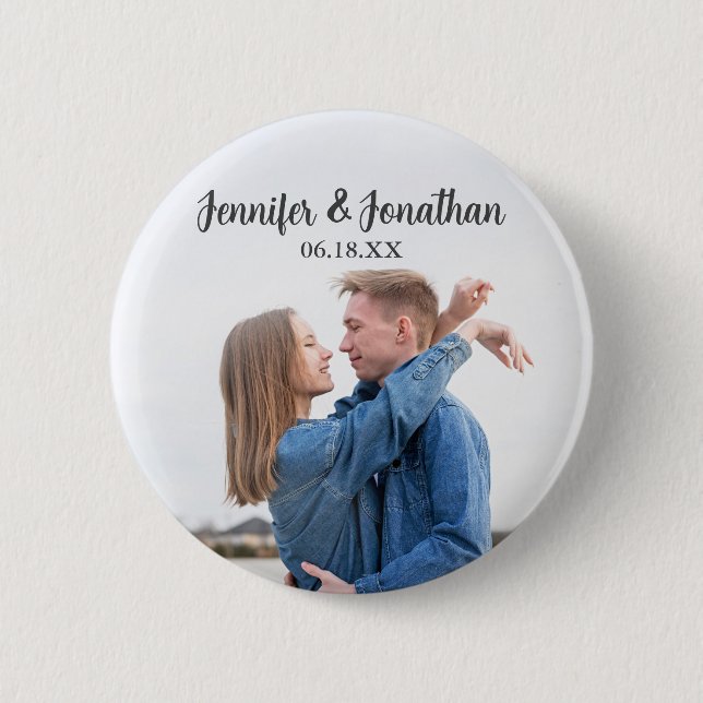 Chic Modern Couple Photo Wedding Guest 6 Cm Round Badge (Front)