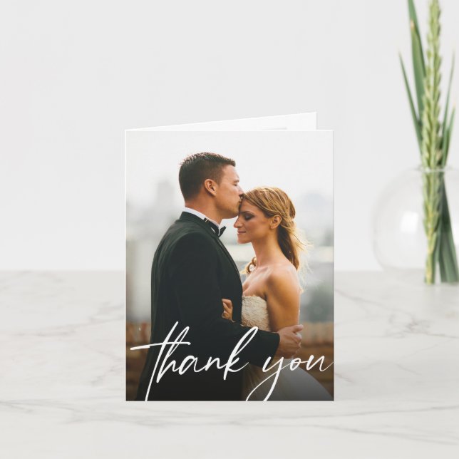 Chic Modern Custom 2 Wedding Photos  Thank You Card (Front)