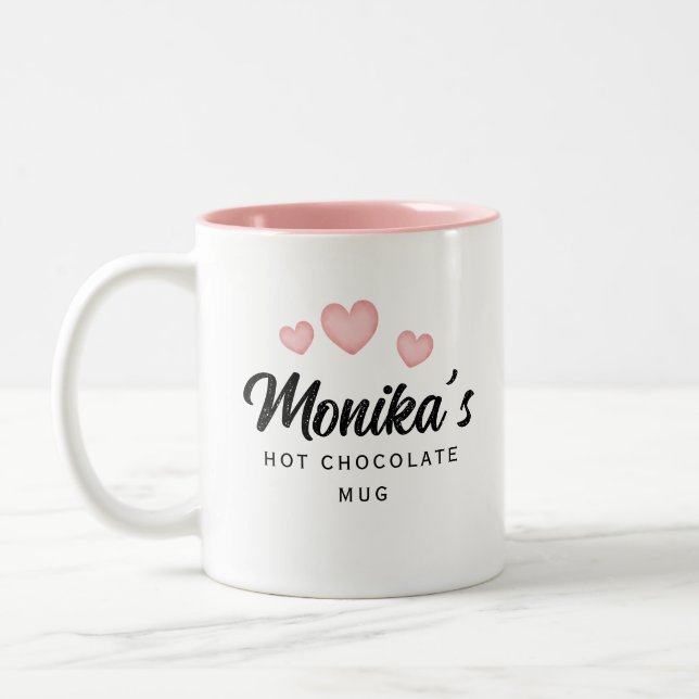 Chic Modern Custom Name Script Hot Chocolate Two-Tone Coffee Mug (Left)