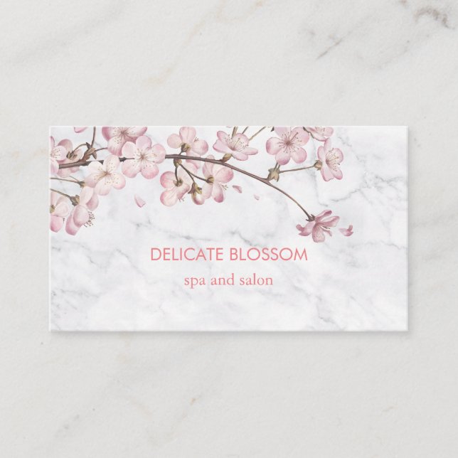 Chic Modern Delicate Blossom Marble Business Card (Front)