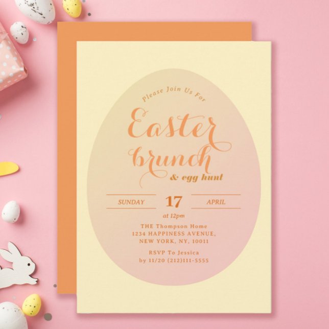 Chic Modern Easter Brunch Egg Hunt Yellow Orange Invitation (Creator Uploaded)