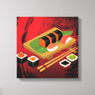 Chic Modern Elegant Black & Red Sushi Canvas Print