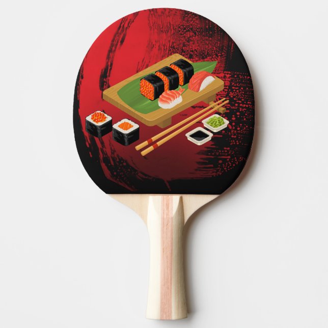 Chic Modern Elegant Black & Red Sushi Cook Ping Pong Paddle (Front)