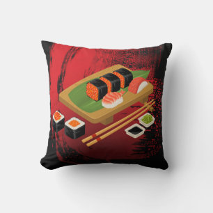 Chic Modern Elegant Black & Red Sushi Cushion