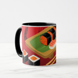 Chic Modern Elegant Black & Red Sushi Mug