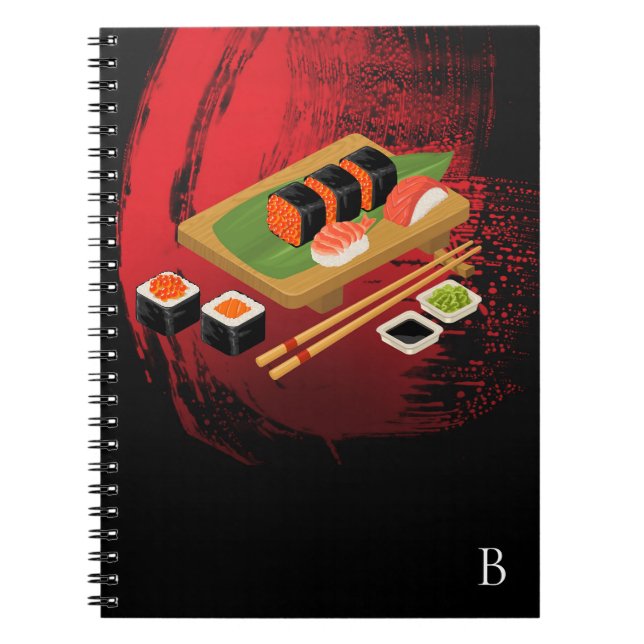 Chic Modern Elegant Black & Red Sushi Notebook (Front)