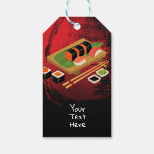 Chic Modern Elegant Black & Red Sushi Party Event Gift Tags