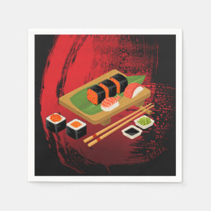 Chic Modern Elegant Black & Red Sushi Party Event Napkin